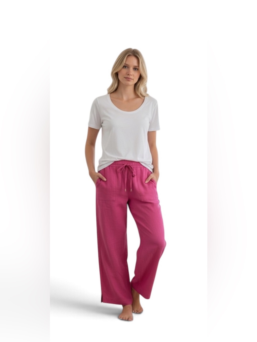Athleta Retreat Linen High Rise Wide Leg Pant Pants Pink Medium Brand New